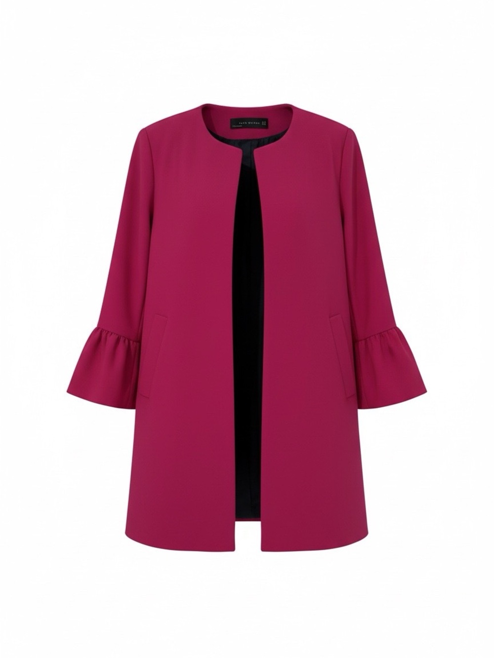 Zara Women's Magenta Open-Front Coat with Ruffle Sleeves